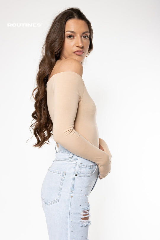 Wrenley Off Shoulder Top - Beige Top Routines Fashion   
